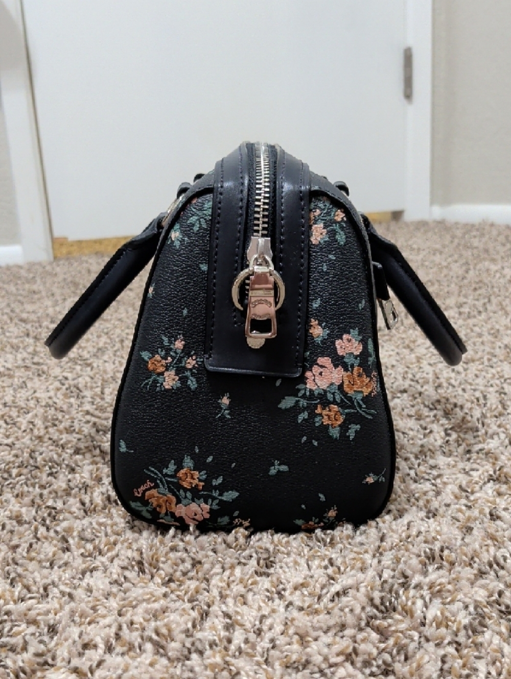 Coach Rowan mightnight navy rose bouquet floral dome satchel bag - Picture 7 of 13